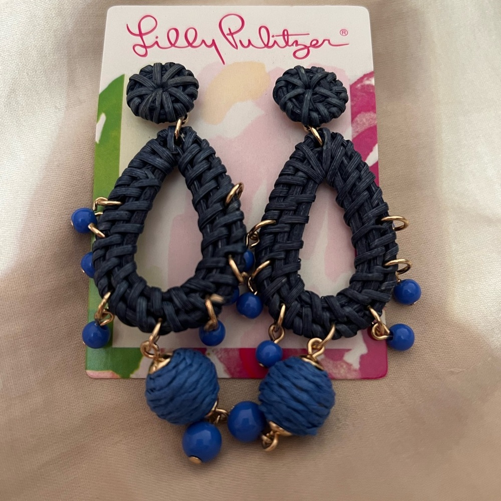 Lilly Pulitzer Blue Raffia Earrings